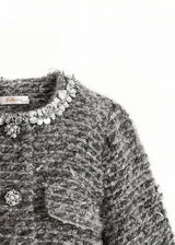Gray Bouclé Jewel-Collar Jacket