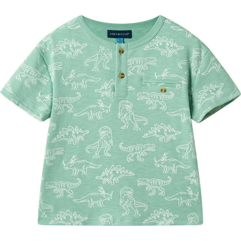 Boys Printed Henley Set | Green Dino