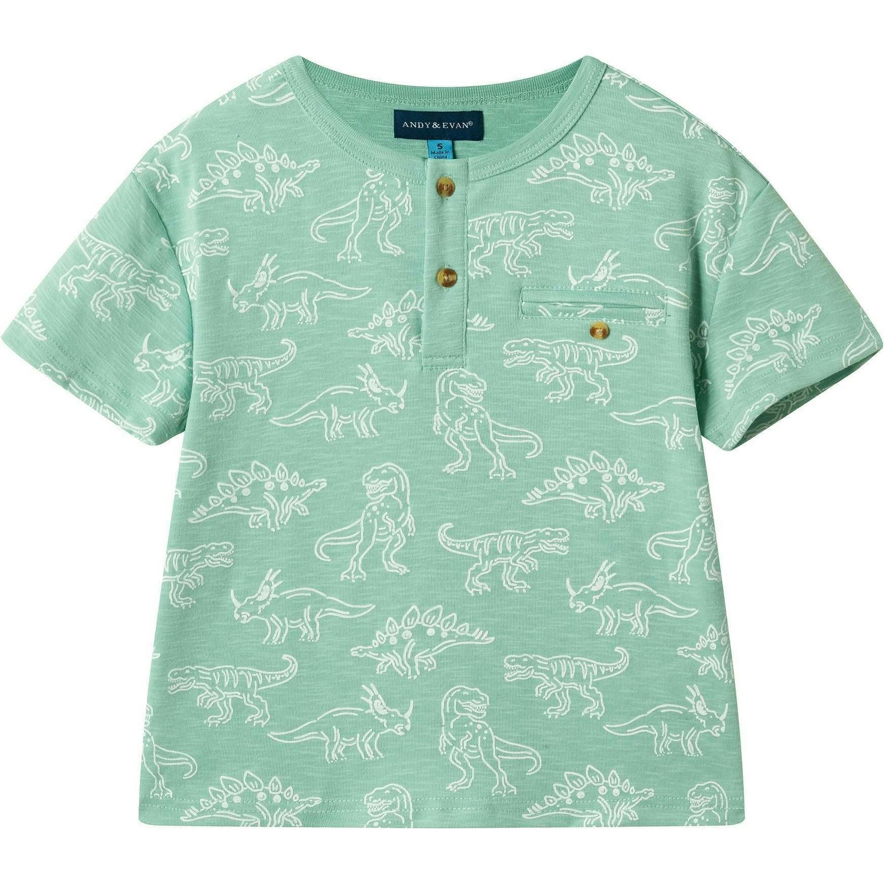 Boys Printed Henley Set | Green Dino