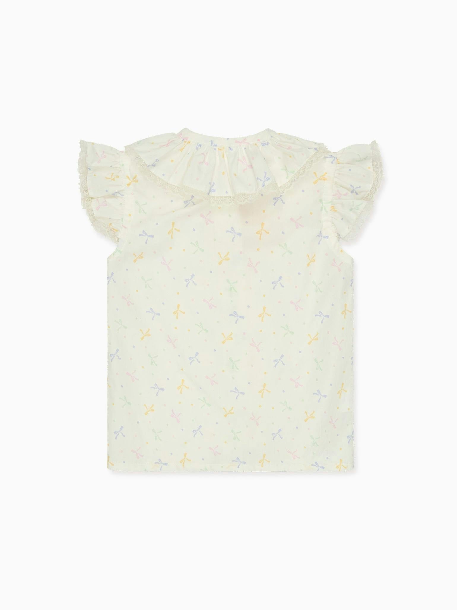 Nicky Hilton x La Coqueta Ivory Bow Olivia Girl Shirt