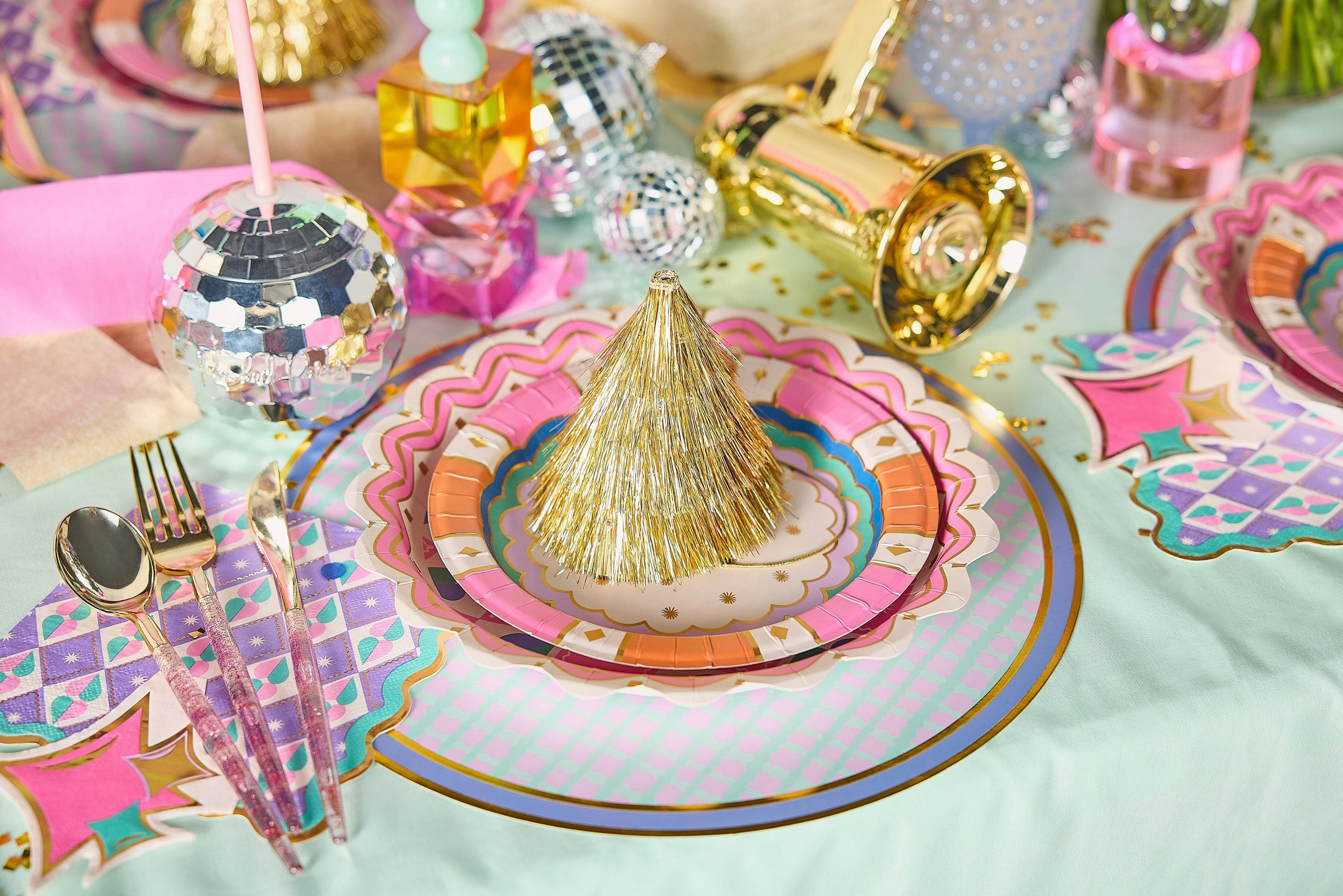 Packed Party Golden Girl Mini Gold Fringe Party Hats Set of 4 - Metallic Gold Fringe Mini Hats with Elastic Strap for Birthdays and Celebrations, One Size