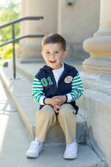 Hooded Knit Shirt with Varsity Football Motifs