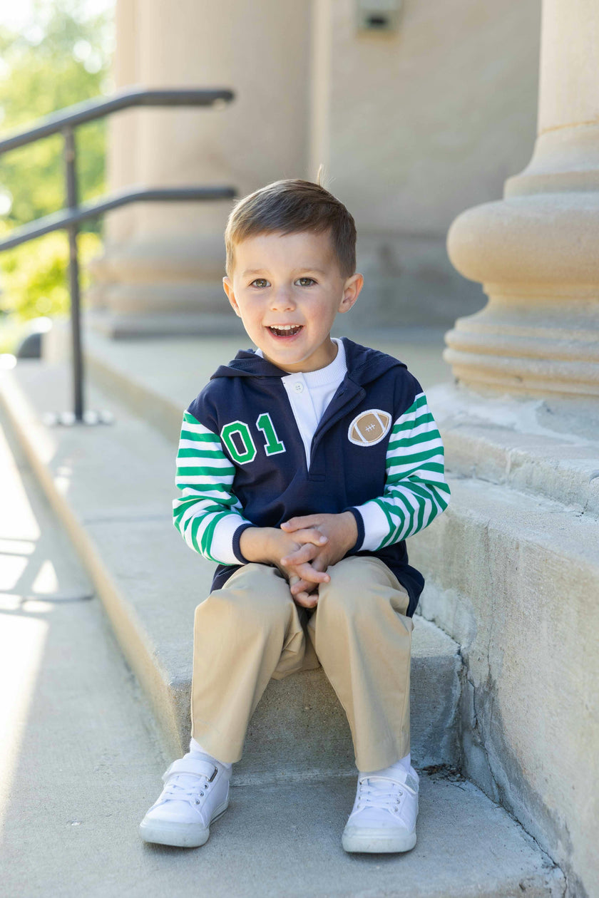 Hooded Knit Shirt with Varsity Football Motifs