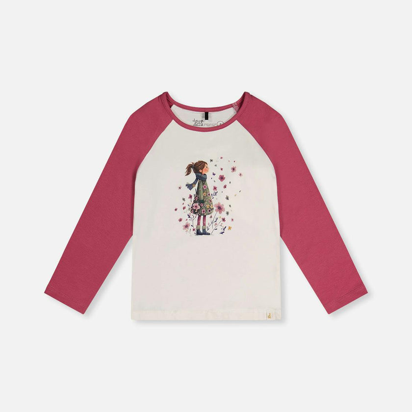 Raglan Organic Cotton T-Shirt Pinkish Violet And White