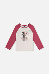 Raglan Organic Cotton T-Shirt Pinkish Violet And White