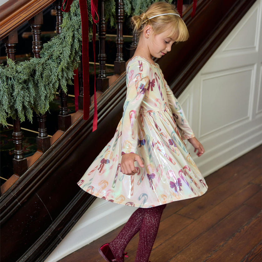 Girls Lame Steph Dress - Antique Candy Canes
