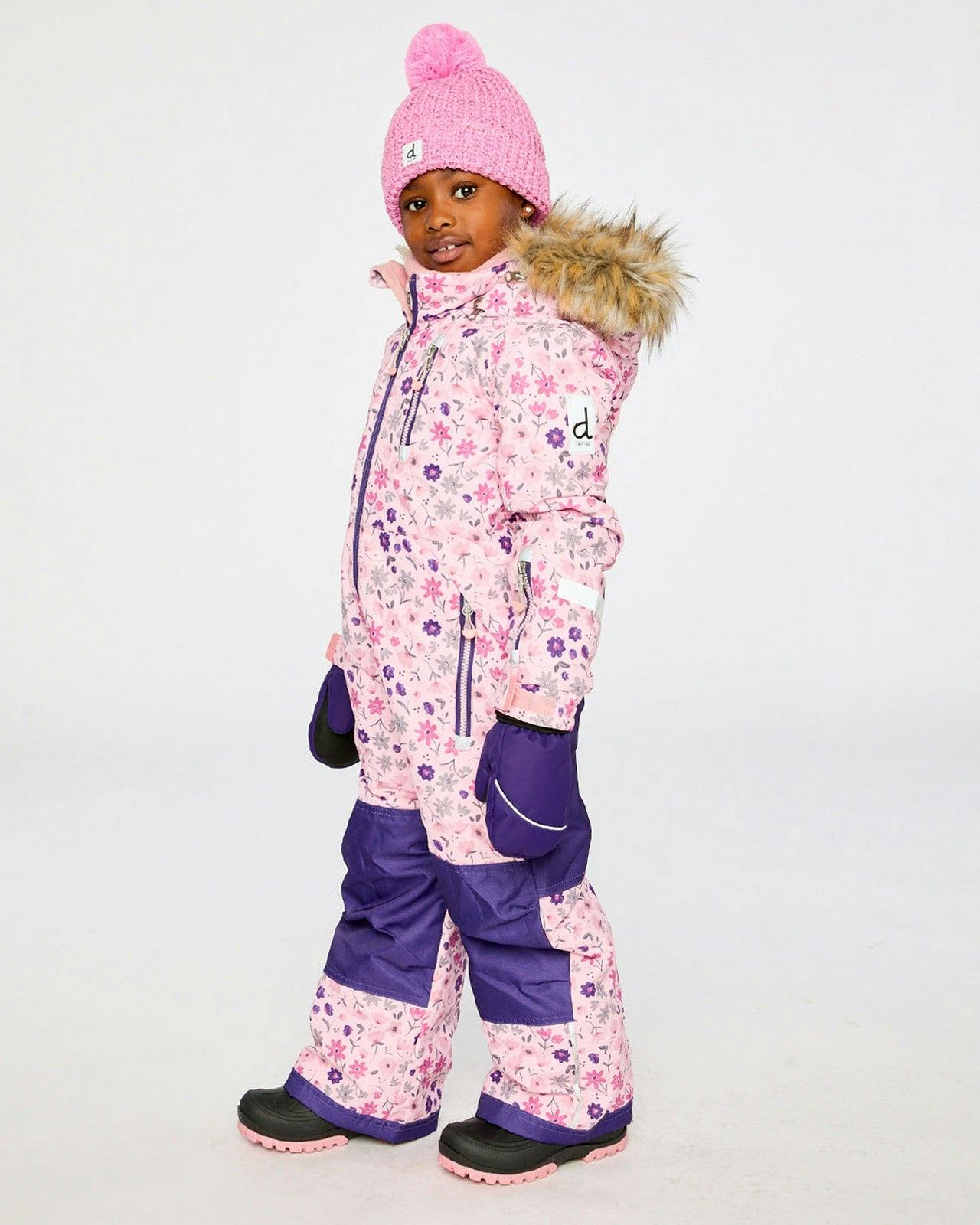 Kids One Piece Play Snowsuit Pink Mini Flower Print