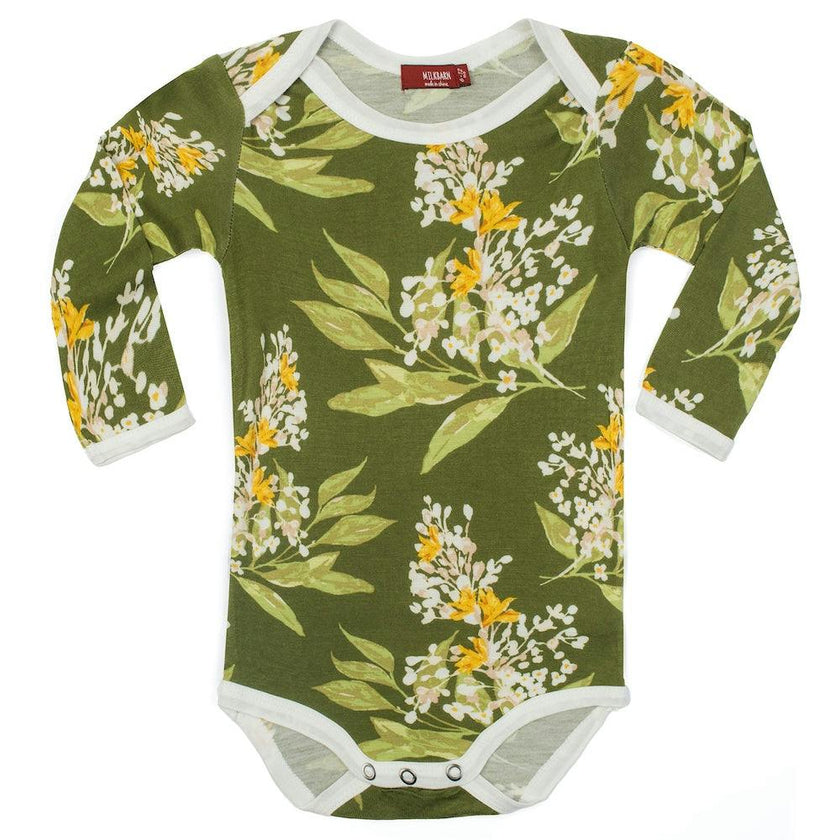 Green Floral Bamboo Long Sleeve One Piece