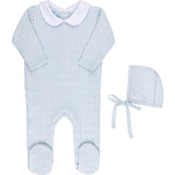 Boys Peter Pan Cable Knit Romper and Bonnet Blue