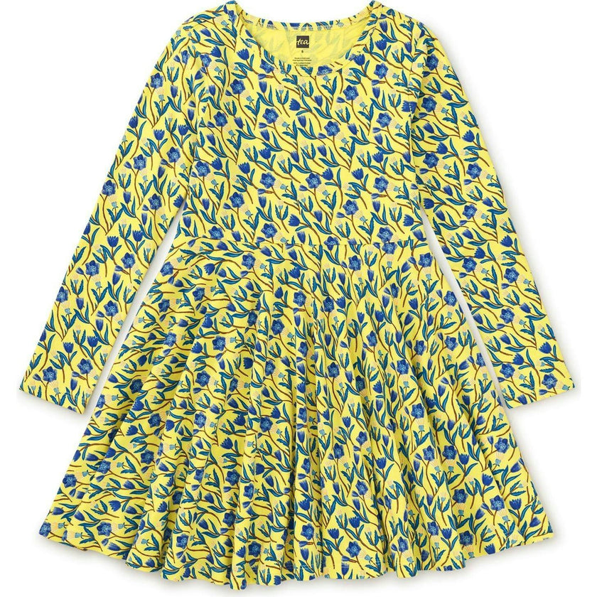 Long Sleeve Twirl Dress, Yellow