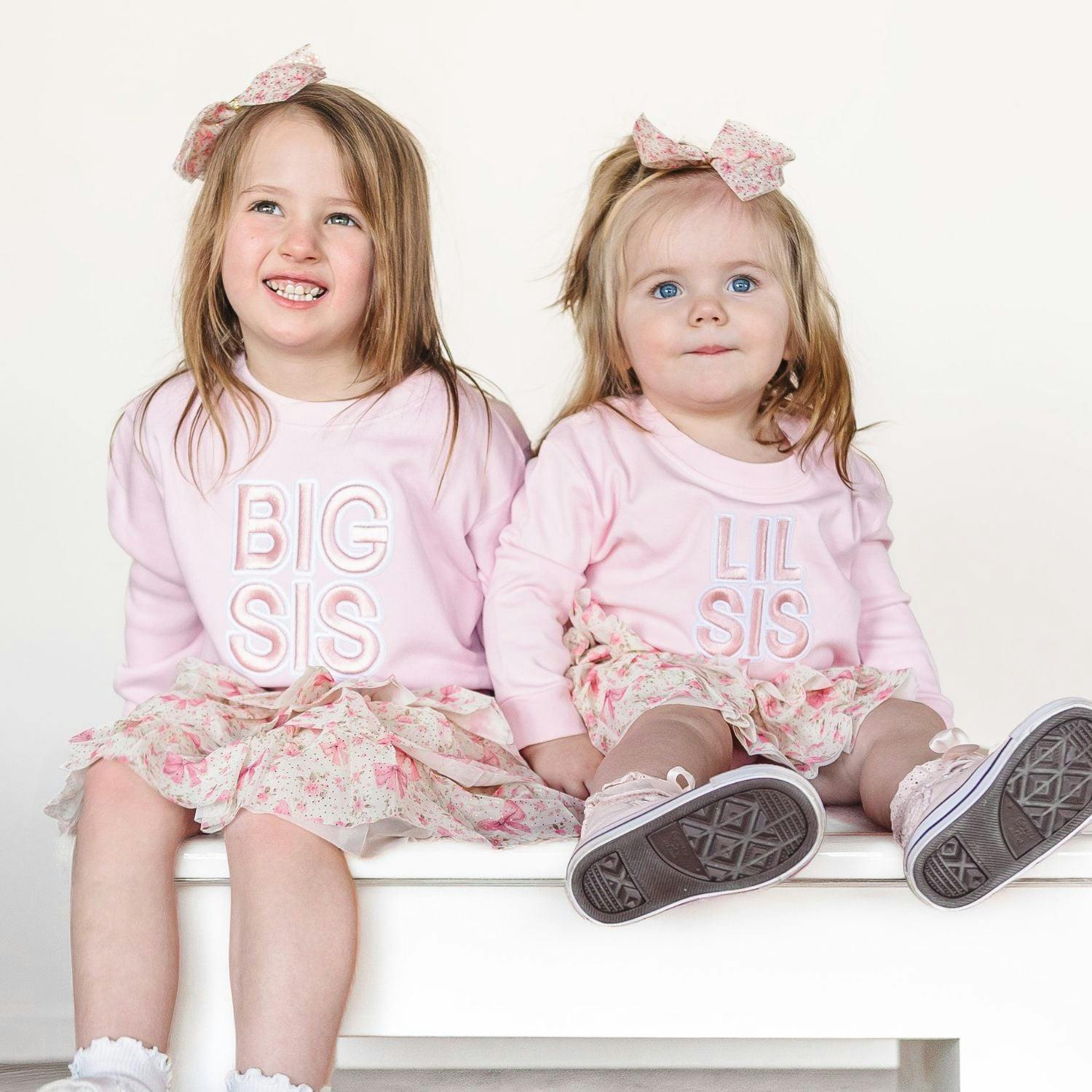 Lil Sis Embroidered Patch Long Sleeve Romper - Ballet