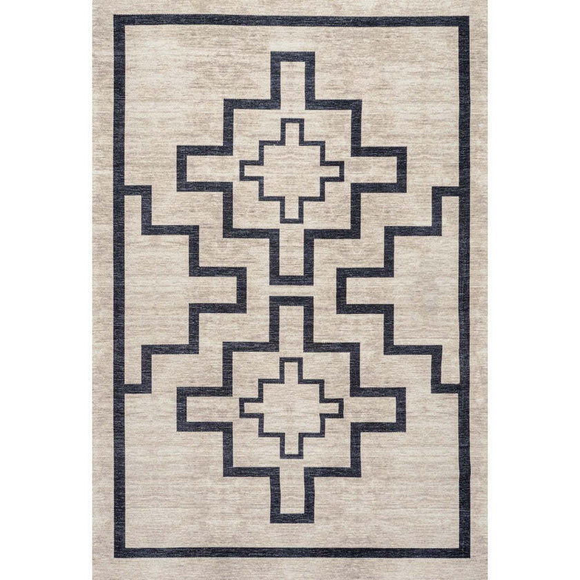 Ashkii Minimalist Medallion Machine-Washable Area Rug, White