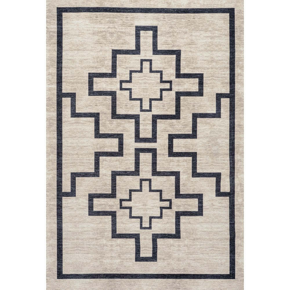 Ashkii Minimalist Medallion Machine-Washable Area Rug, White