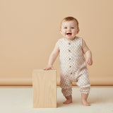 Organic Buttoned Jumpsuit - Brick Checks