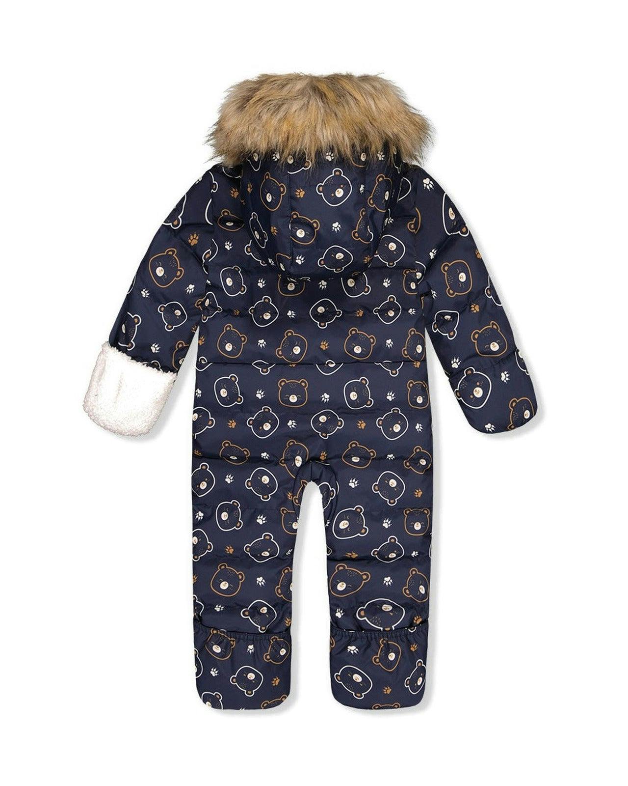Baby Snug One Piece Snowsuit Adapted For Car Seats Blue Printed Teddy Bears