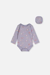 Organic Cotton Onesie Purple Hedgehog Print