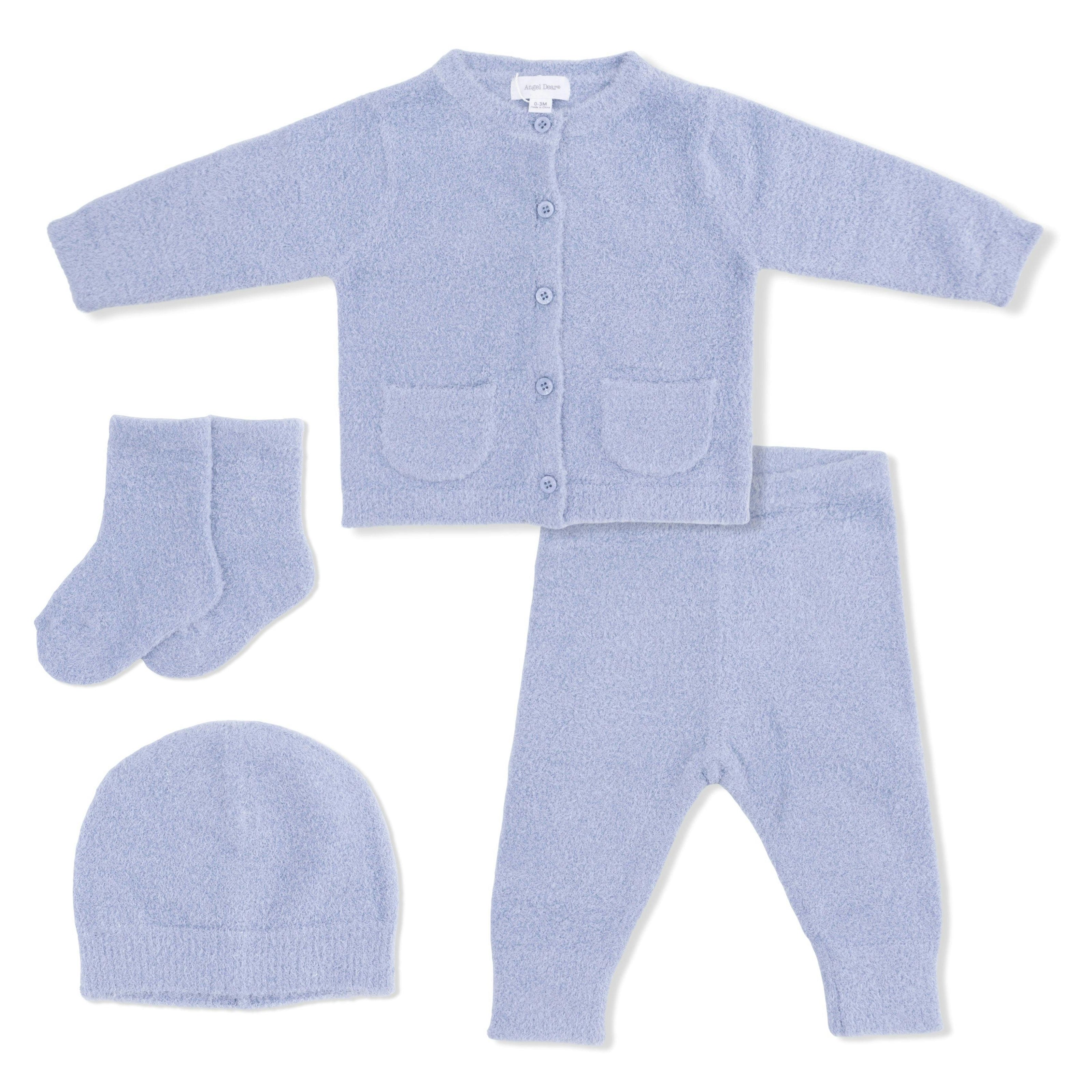 Chenille - Dusty Blue Button Down Cardigan 4 Piece Set