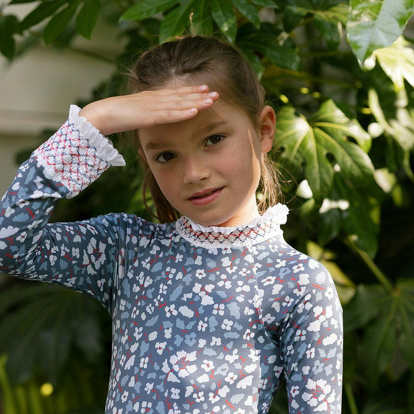 Austen Smocked Suit in Blue Darby