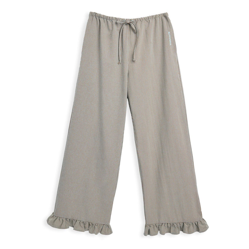 women's vichy frilled pants - foggy brown