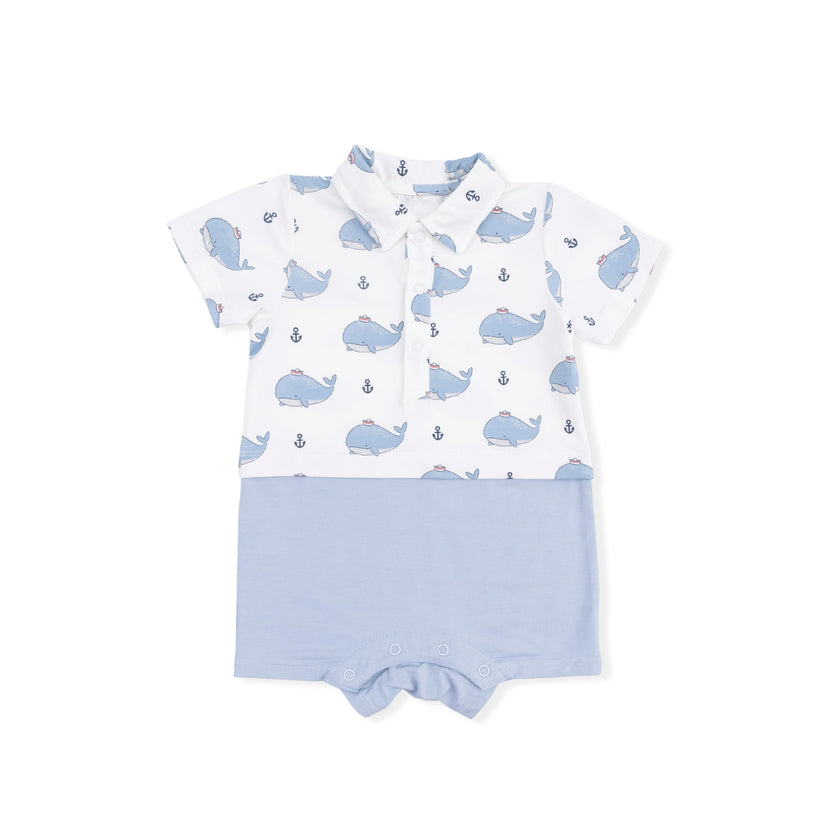 Bubbly Sailor Whales Blue - Short Playsuit