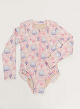 Girls Rashguard Swimsuit - Pink Bubbles