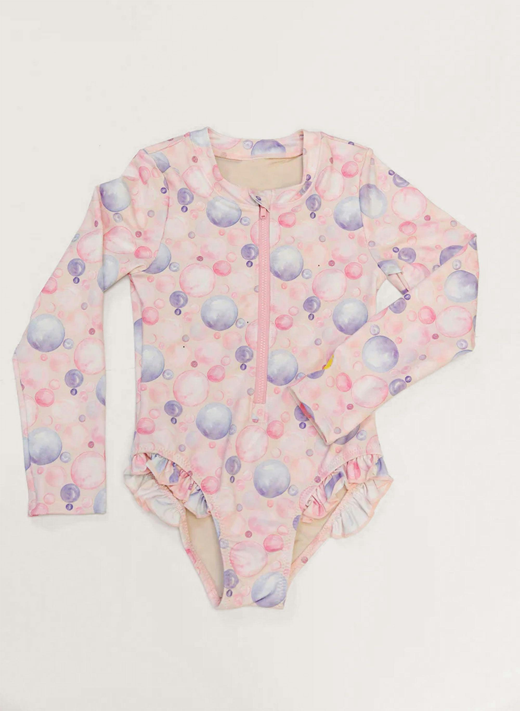 Girls Rashguard Swimsuit - Pink Bubbles