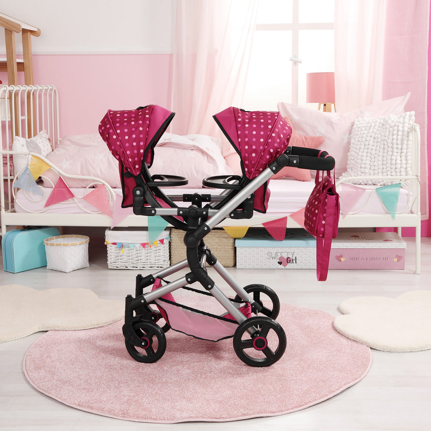 Bayer Design Dolls: Neo Twin Doll Pram - Hot Pink