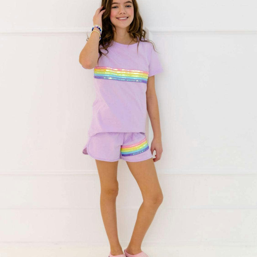 Rainbow Sequin Short Set Lavender