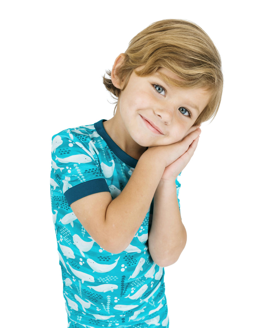 Beluga Whale Two-Piece Bamboo Short Sleeve Pajama Kids Pants Set