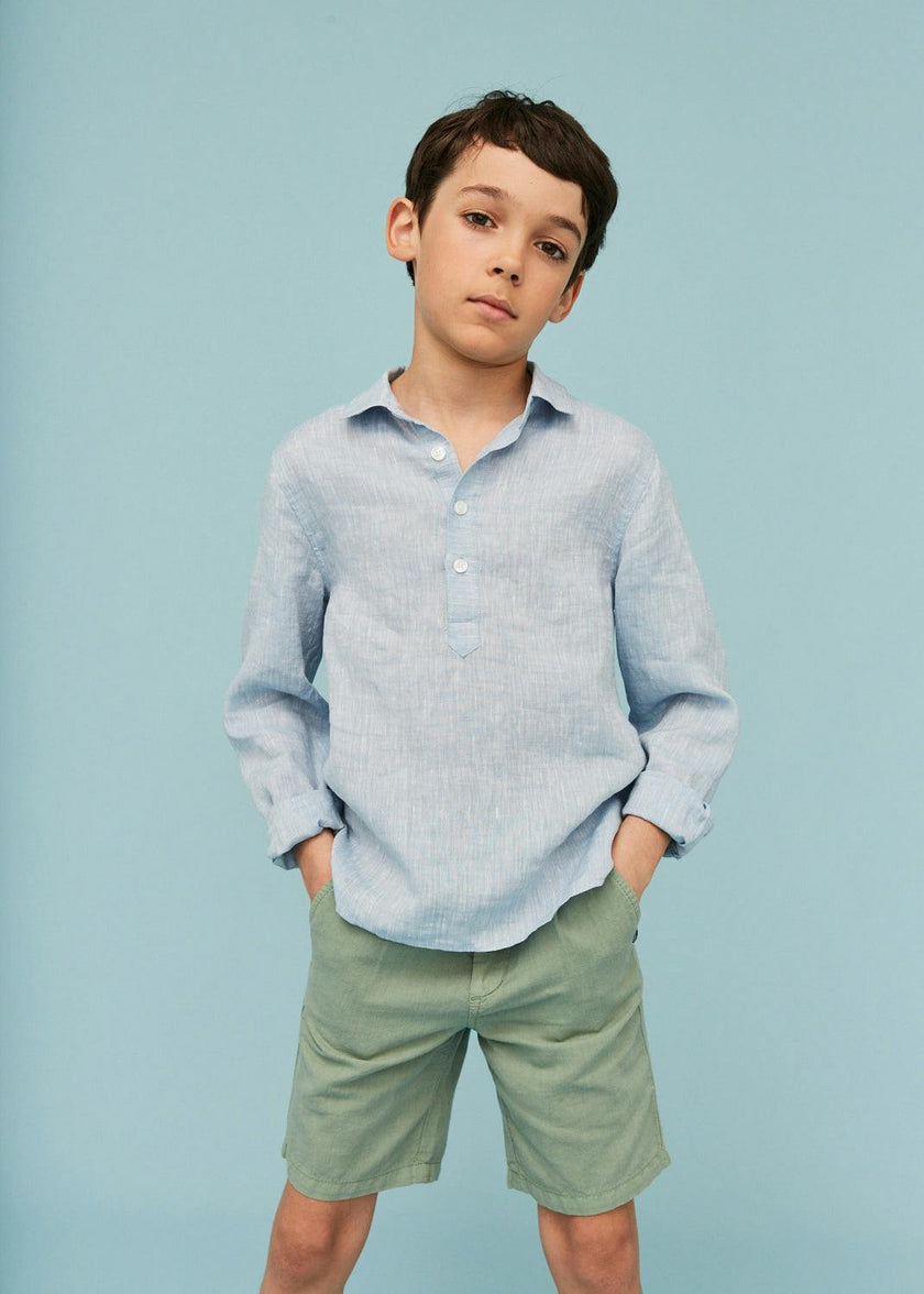 Grey Green Linen Cotton Shorts