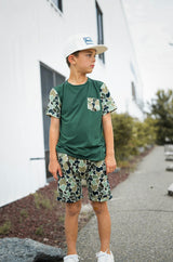 Green Distressed Camo Lounge Pocket Tee & Shorts Set