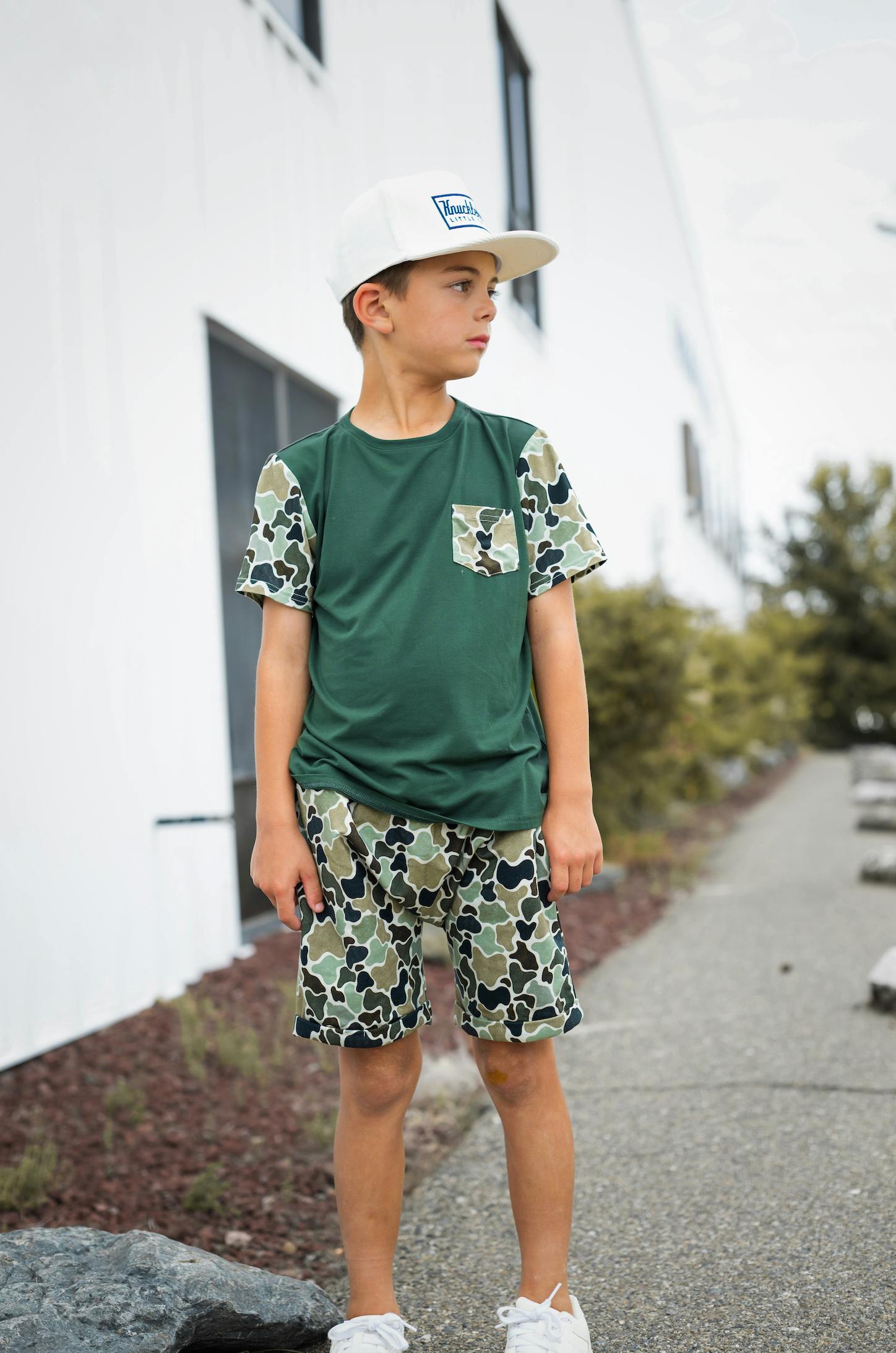 Green Distressed Camo Lounge Pocket Tee & Shorts Set