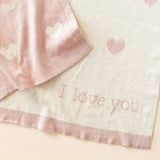 Heart I Love You Blanket, Hat, and Bunny Rattle Gift Set