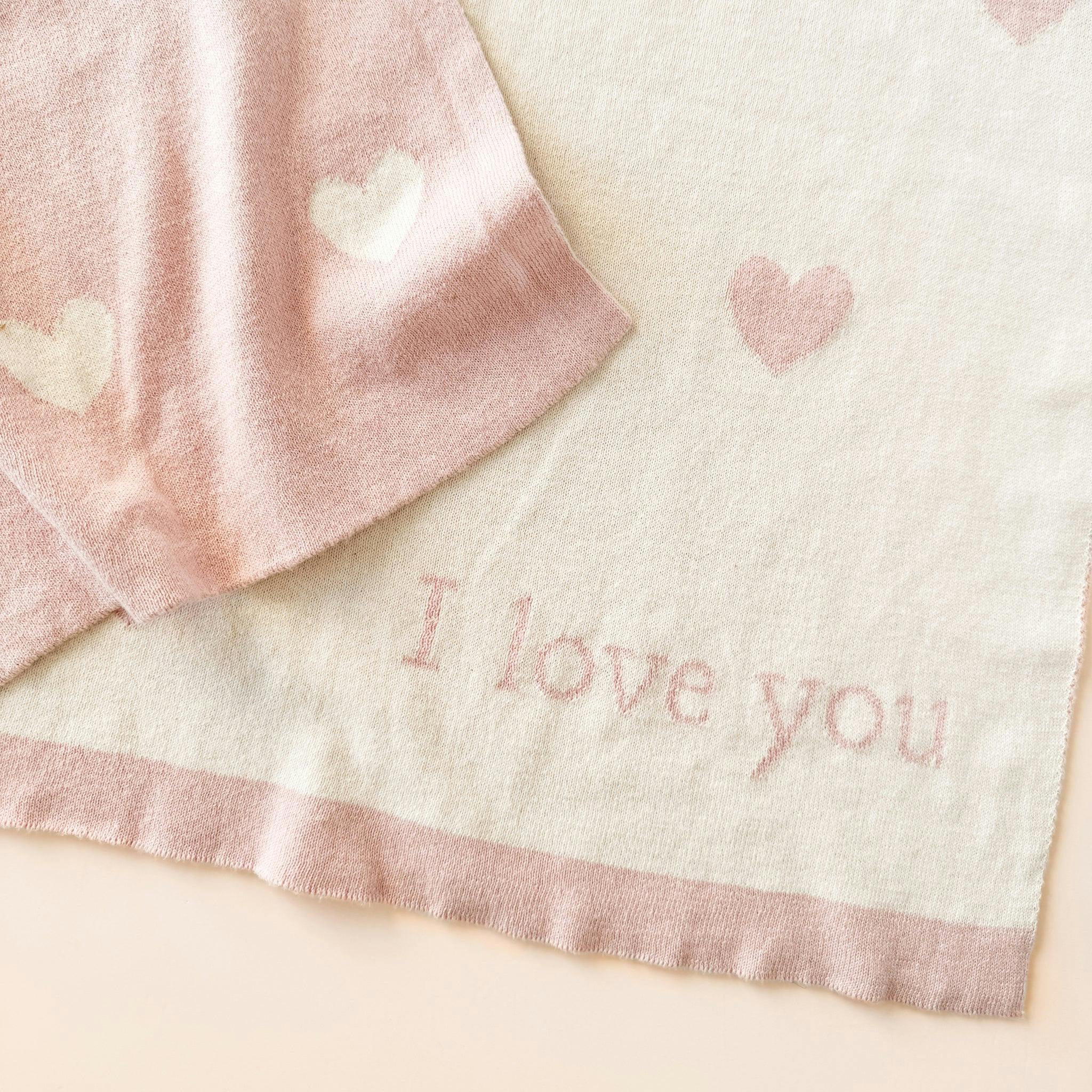 Heart I Love You Blanket, Hat, and Bunny Rattle Gift Set