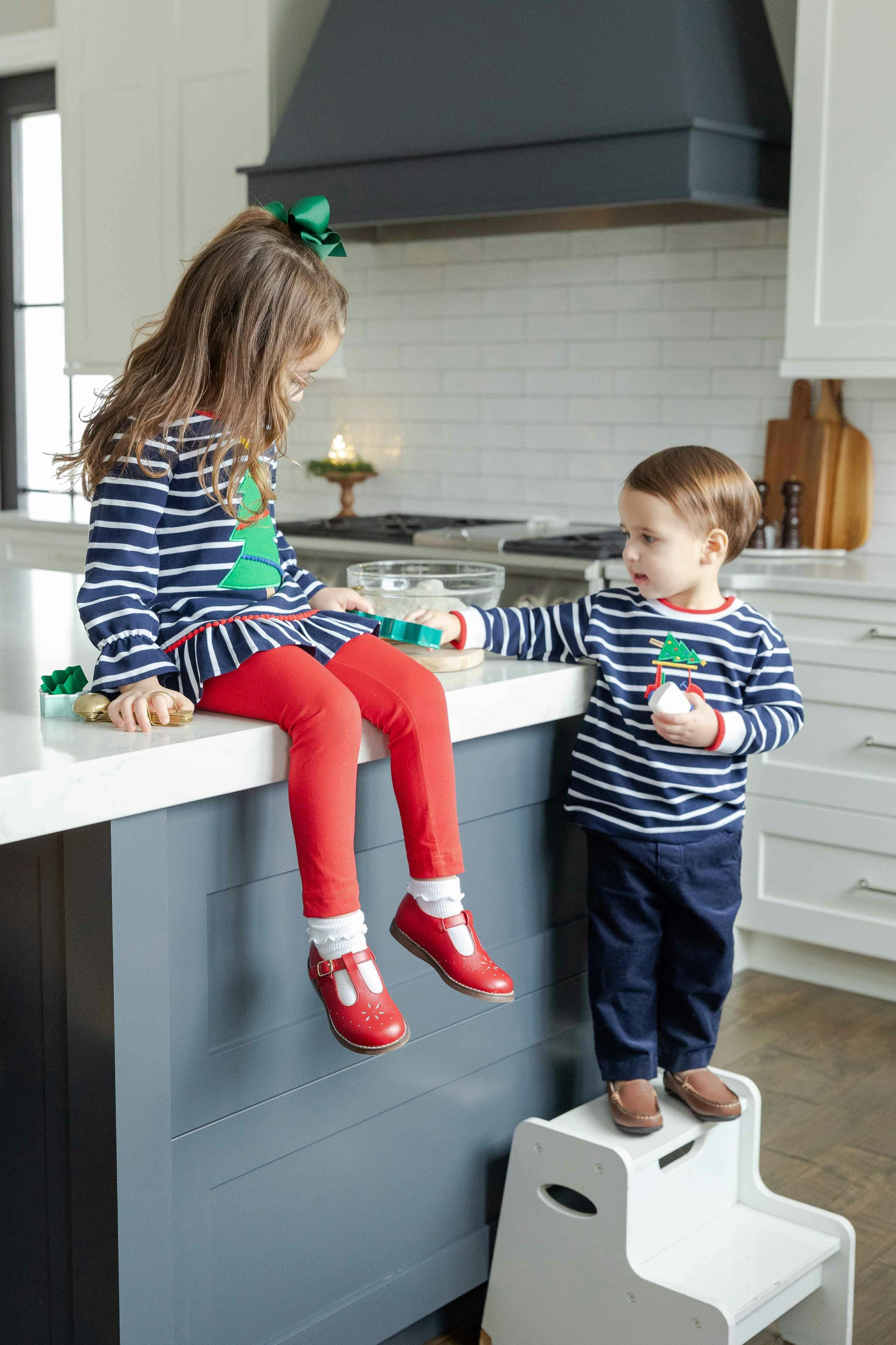 Stripe Knit Tunic Set with Christmas Tree