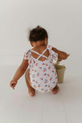 Baby Girl Ruffle Sleeve Cross Back Swimsuit in Maya Floral
