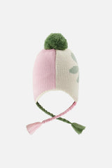 Winter Peruvian Knit Hat with Pompom Lavender Pink and Green
