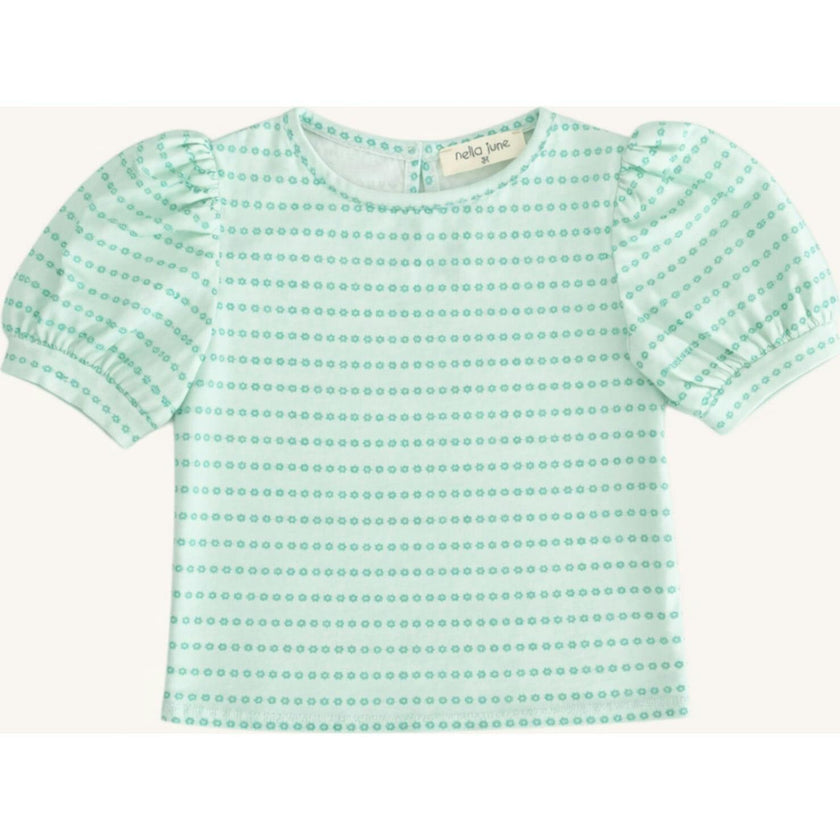 Puff Sleeve Tee in Green Floral Stripe