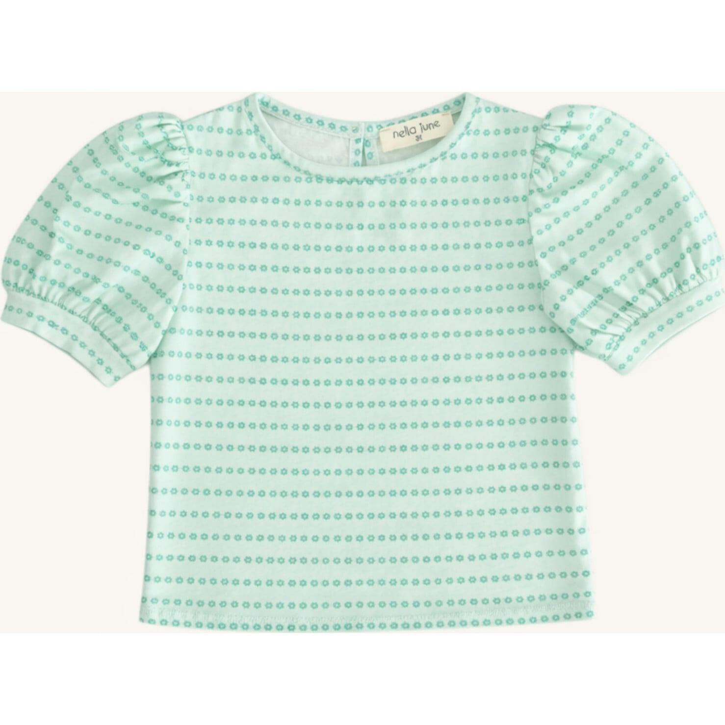 Puff Sleeve Tee in Green Floral Stripe