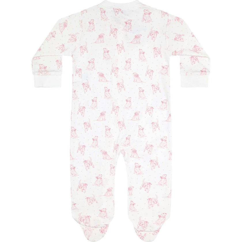 Pink Puppy Love Print Zipper Footie