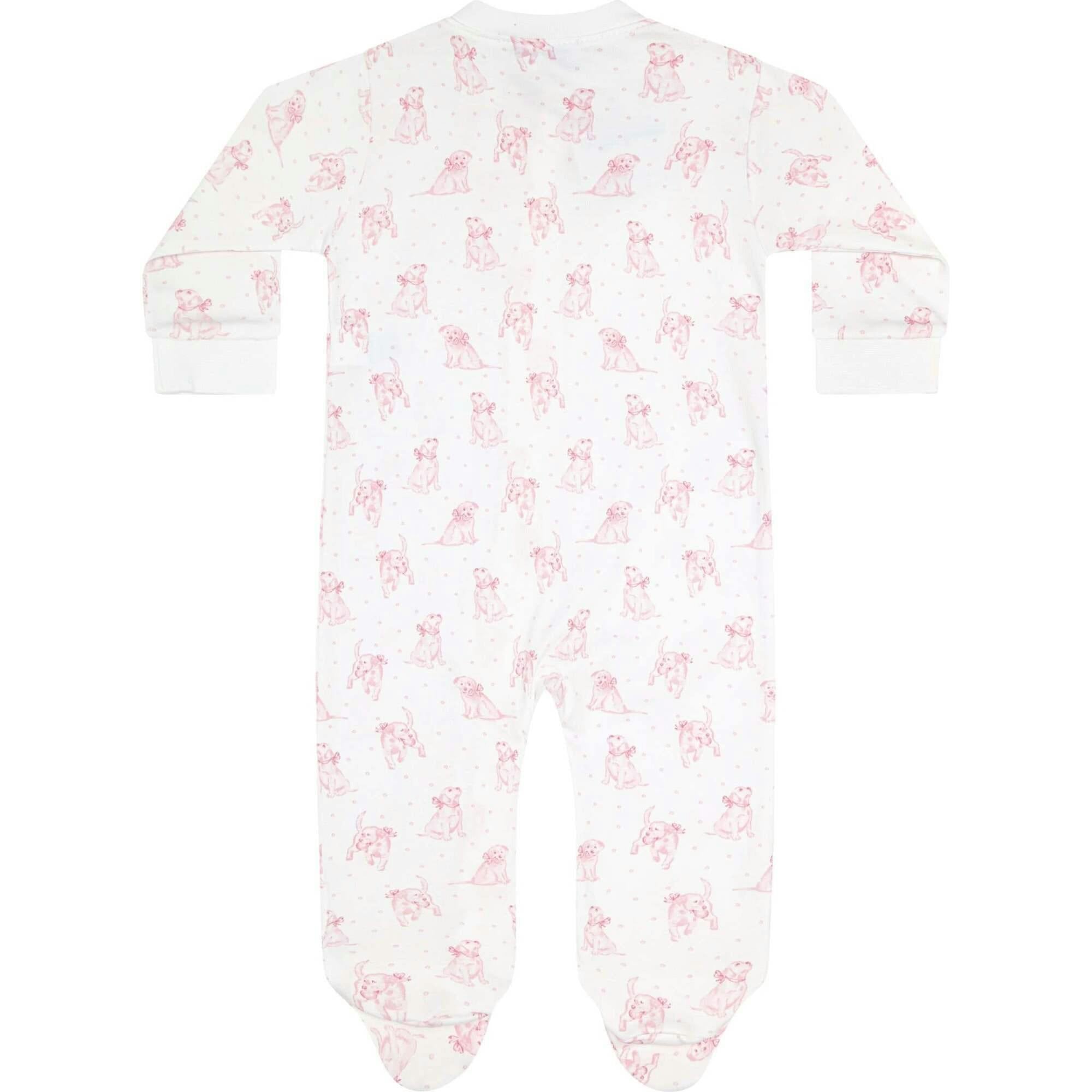 Pink Puppy Love Print Zipper Footie