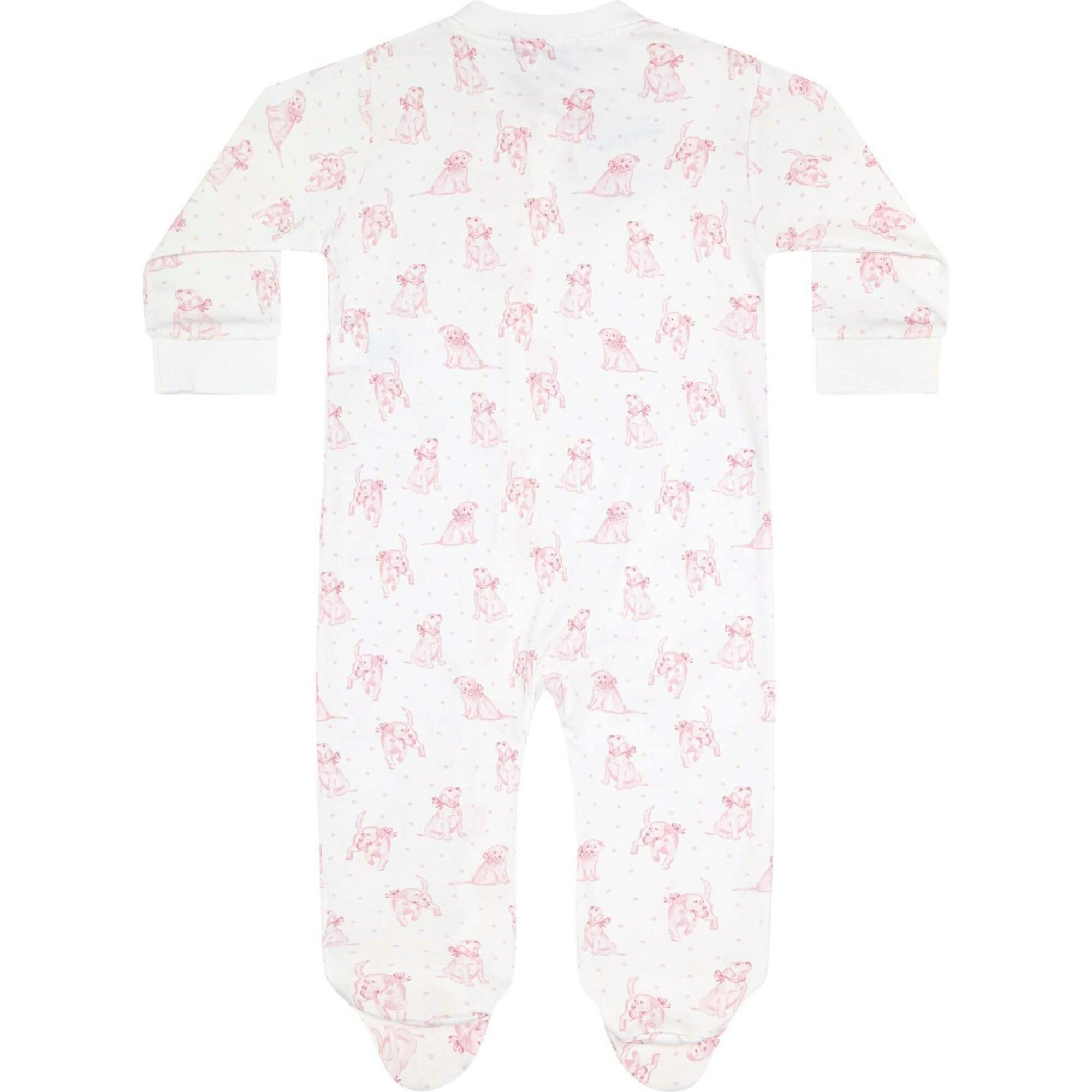 Pink Puppy Love Print Zipper Footie