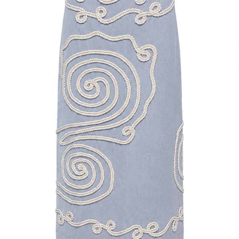 Dillon Sky Blue Embroidery Midi Skirt