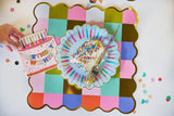 Packed Party Multicolor Checkered Square Paper Placemats 10ct | Gold Foil Festive Rainbow Design | 15 Inch Placemats for Birthday Party Tables