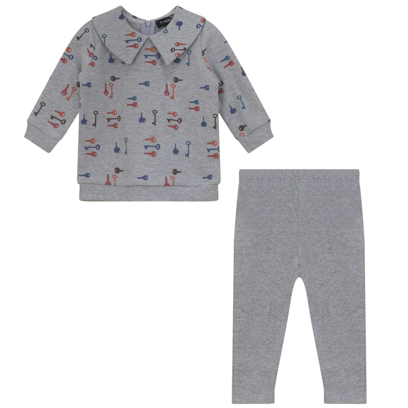 Key Print French Fleece Two Piece Set
