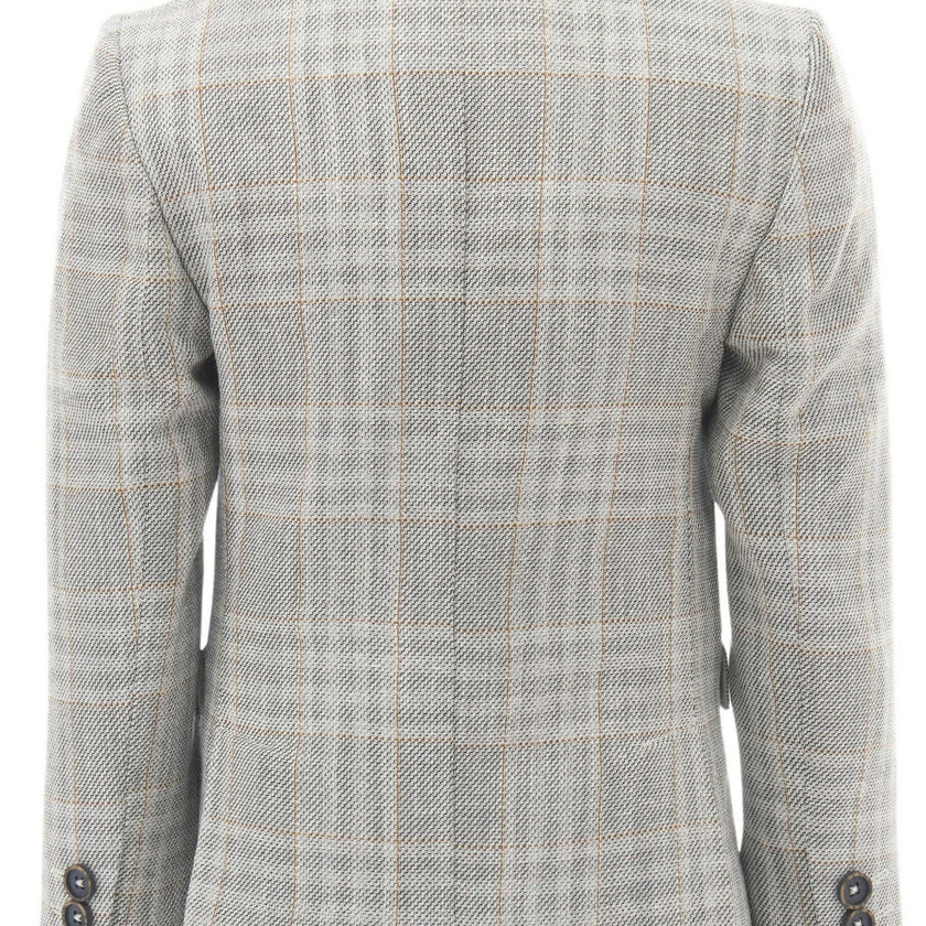 Beige Plaid Peak Lapel Suit