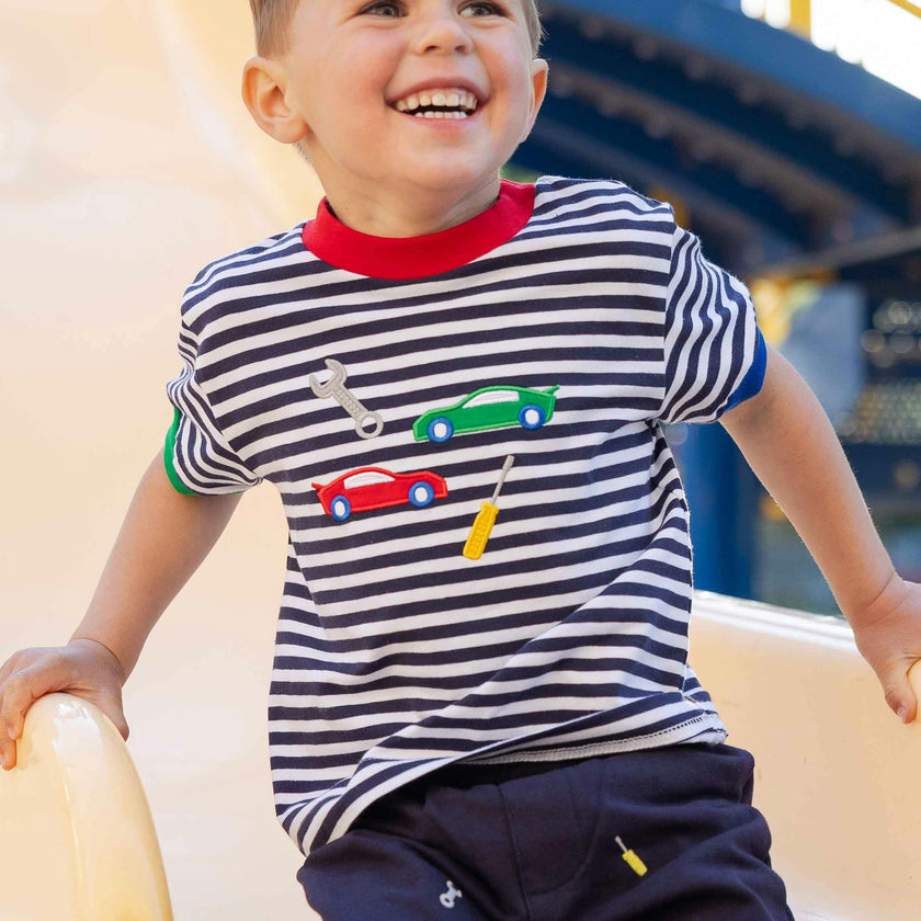 Stripe Knit T-Shirt with Cars & Tools