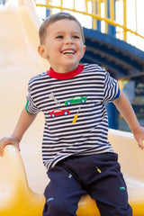 Stripe Knit T-Shirt with Cars & Tools