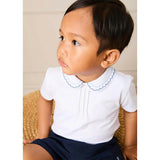 Scallop Embroidered Peter Pan Collar Pleated Top in White (12mths-6yrs)