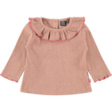 Ribbed Long Sleeve T-Shirt with Ruffled Collar
